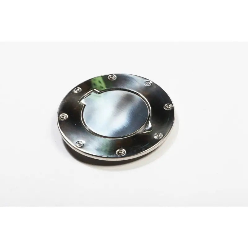 Rugged Ridge Stainless Steel Non-Locking Gas Cap Door with Black and White Metal Knob