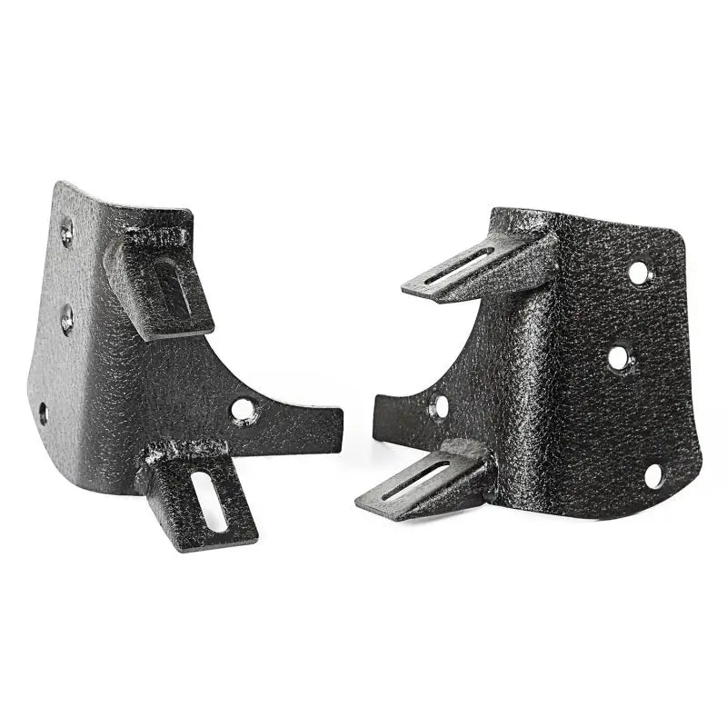 Black metal brackets for Rugged Ridge pillar light mount.