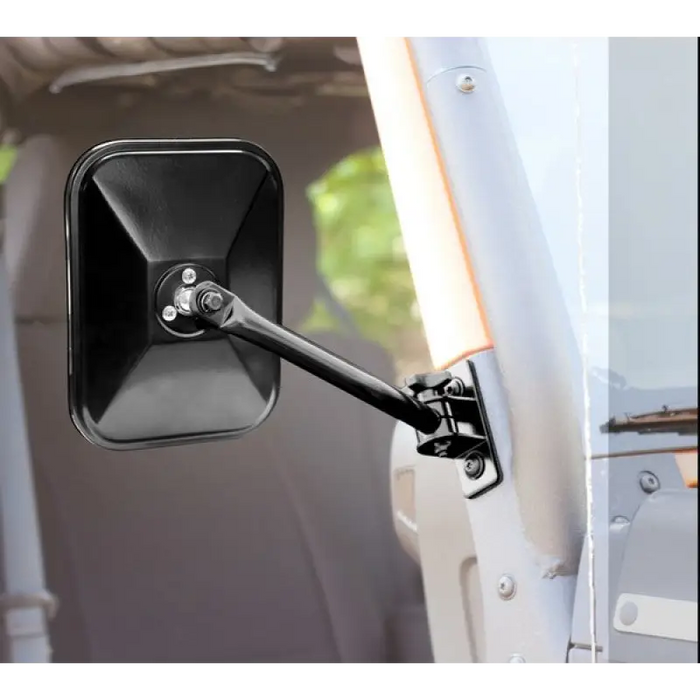 Rugged Ridge Jeep Wrangler black rectangular quick release mirror with open door