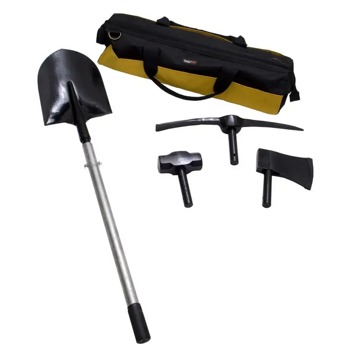 Rugged Ridge All Terrain Recovery Tool Kit featuring a shovel and tool bag