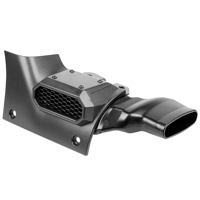 Rugged Ridge AmFib Low Mount Snorkel for Jeep Wrangler JL JT - Black exhaust pipe on white background.