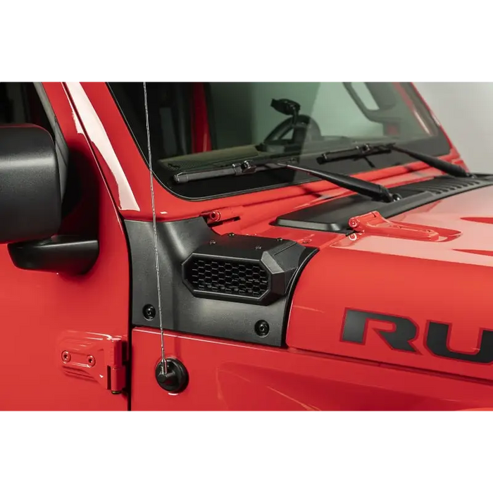 Red Jeep with black door handle - Rugged Ridge AmFib Low Mount Snorkel for Jeep Wrangler JL/JT