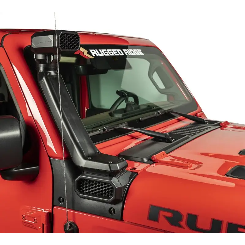 Rugged Ridge AmFib Low/High Mount Snorkel System for Jeep Wrangler JL & JT - Red Jeep with Black Side Window
