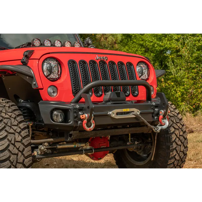 Front bumper mounted on Rugged Ridge Arcus Bumper Set for 2018 Jeep Wrangler JK.