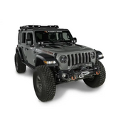 Rugged Ridge Arcus Front Bumper Tube Overrider Black 18-20 Jeep Wrangler JL - the jeep is shown in this image