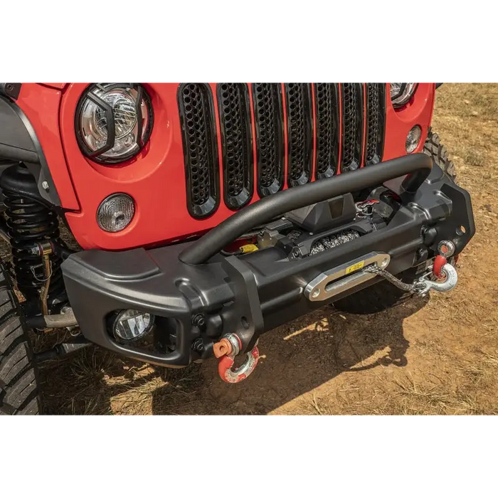 Rugged Ridge Arcus Front Bumper Overrider Black JK - Jeep front bumper with win rack.