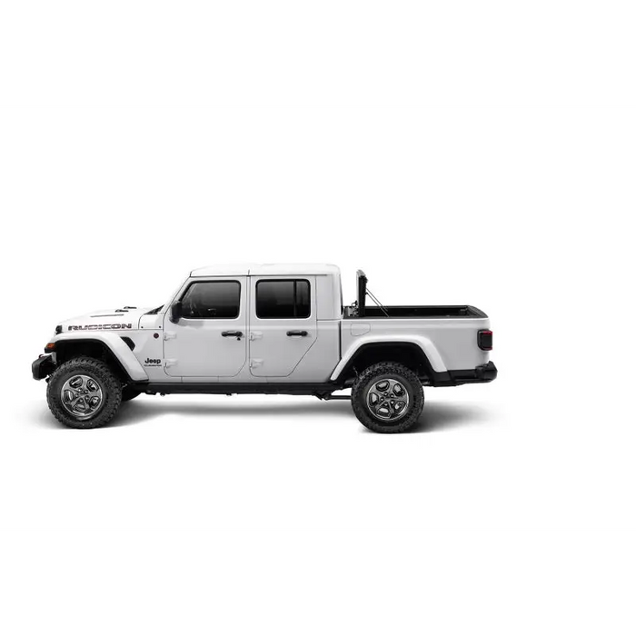 Rugged Ridge Armis Hard Folding With LINE-X Bed Cover 2020 JT - White Jeep with Black Bumper