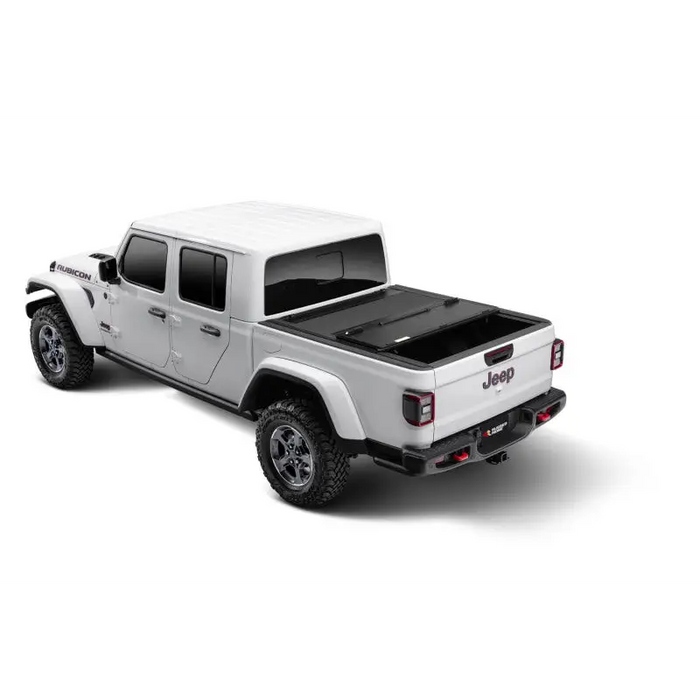 White truck with black top and tail, Rugged Ridge Armis Hard Folding With LINE-X Bed Cover 2020 JT.