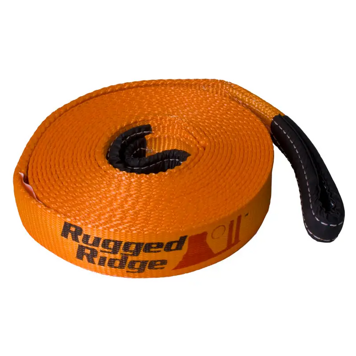 Rugged Ridge ATV/UTV Recovery Strap with orange rope and black handle
