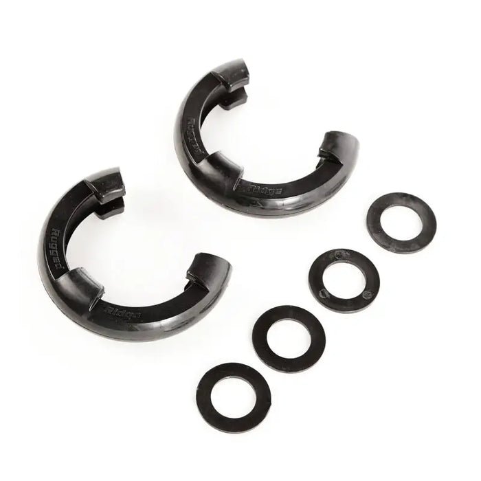 Black rubber ear rings designed for Rugged Ridge D-Ring Isolator Kit.