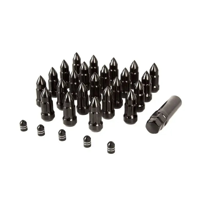 Rugged Ridge Bullet Lug Nut and Valve Stem Cap Kit Black 1/2-20 in black bullet caps