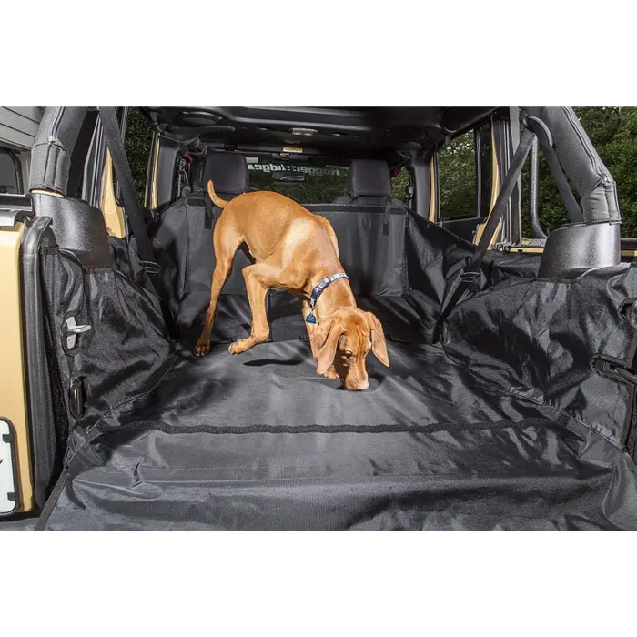Rugged Ridge C3 Cargo Cover with dog in Jeep Wrangler JKU