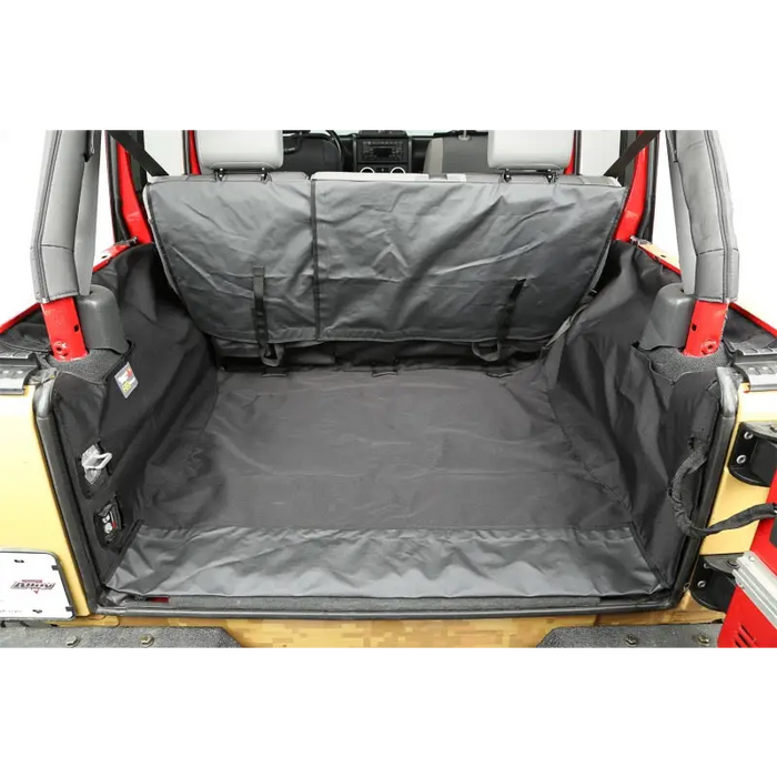 Rugged Ridge C3 Cargo Cover open and ready for Jeep Wrangler JKU