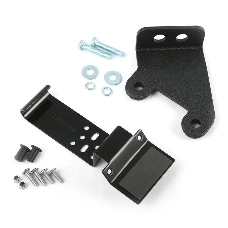 Black metal bracket and screws for Rugged Ridge CB Radio & Antenna Mount Kit.