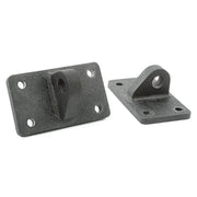 Black metal shackle brackets for Jeep Wrangler bumper.