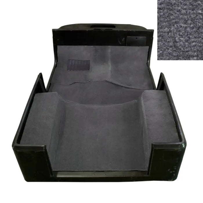 Black briefcase on grey carpet, part of Rugged Ridge Deluxe Carpet Kit Gray for Jeep Wrangler TJ.