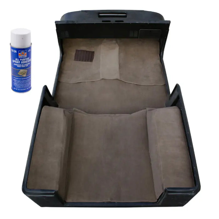 Black box with brown cloth inside - Rugged Ridge Deluxe Carpet Kit.