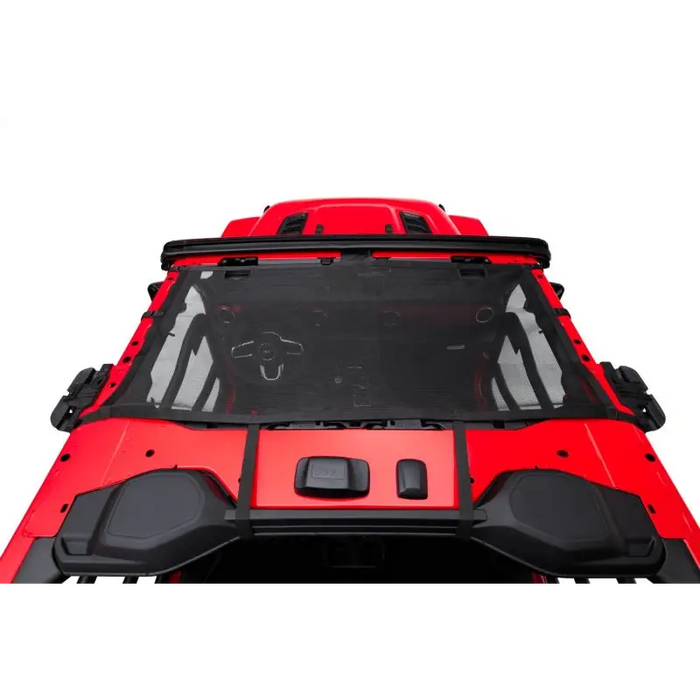 Rugged Ridge Eclipse Sun Shade Black Front for 18-20 Jeep Wrangler JLU/JT with red car and roof rack