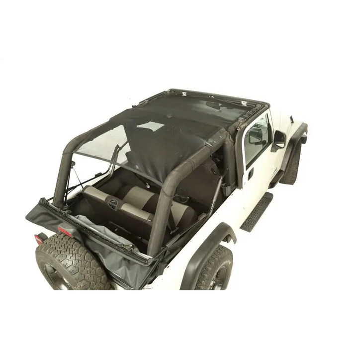 Rear view of white jeep with black roof - Rugged Ridge Eclipse Sun Shade for 04-06 Jeep Wrangler Unl LJ