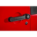 Rugged Ridge Elite red car door handle with ’on it’ text.