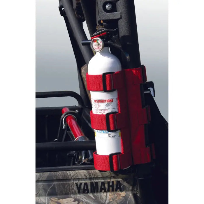 Rugged Ridge Fire Extinguisher Holder attached to Jeep Wrangler