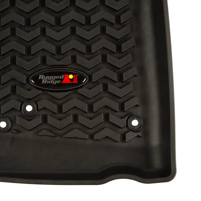 Rugged Ridge Floor Liner with Black Rubber Mat and Red/Yellow Logo