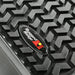 Rugged Ridge Floor Liner on Black Jeep Wrangler JK - Front Logo View