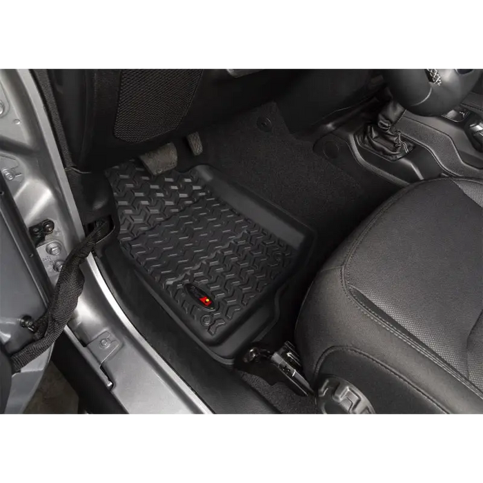 Rugged Ridge Floor Liner for Jeep Wrangler JL - Black Car Mat with Red Button