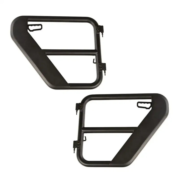 Rugged Ridge rear tube doors with black window trims for Jeep JL/JT.