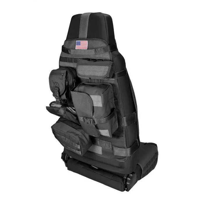 Black baby car seat with Rugged Ridge Front Cargo Seat Cover for CJ/Jeep Wrangler/JT