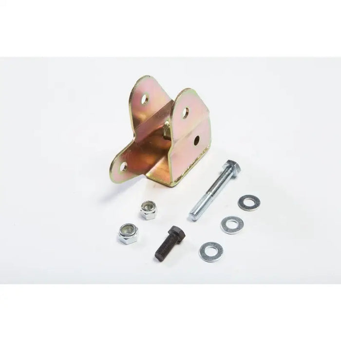Brass plated mountings and hardware for Rugged Ridge Front Track Bar Relocation Bracket.