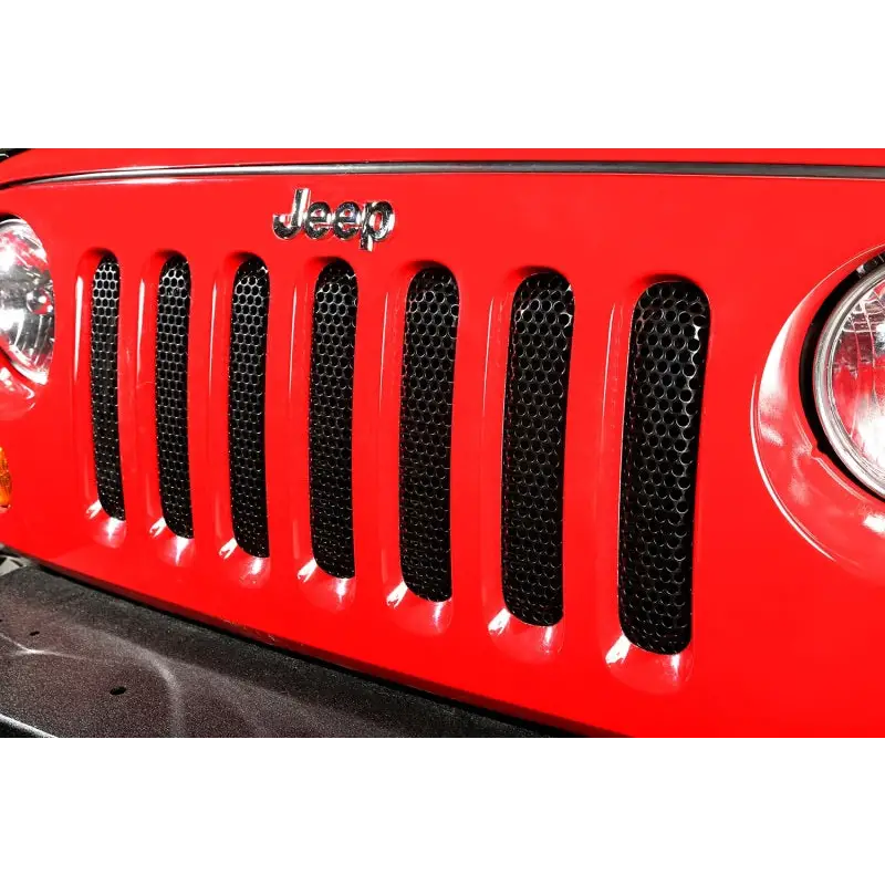 Red Jeep with Rugged Ridge Grille Insert for Jeep Wrangler