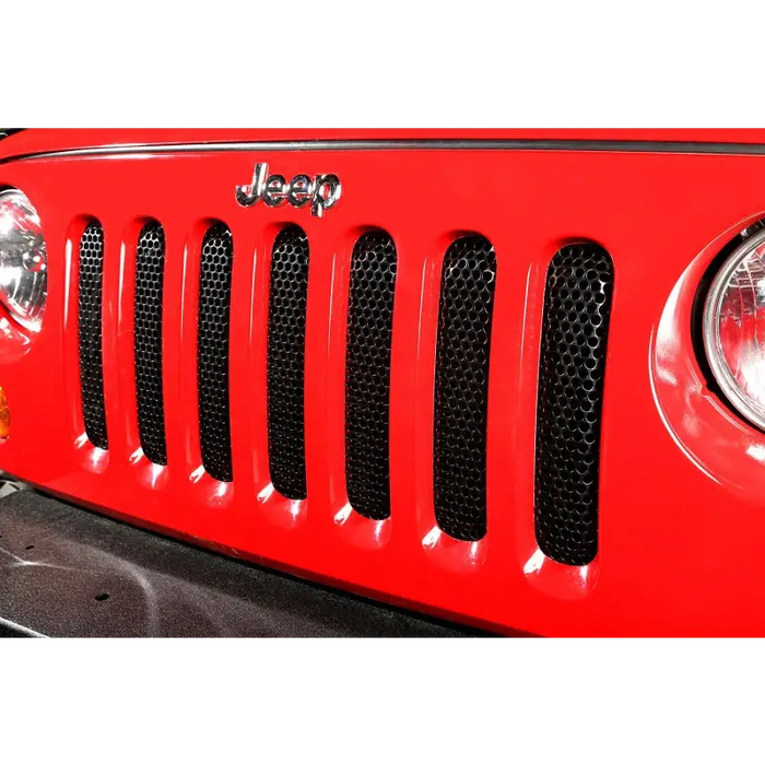Red Jeep with Rugged Ridge Grille Insert for Jeep Wrangler