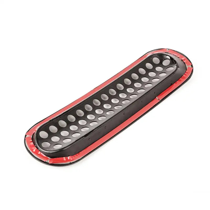 Rugged Ridge grille inserts with red and black LED light on white background.
