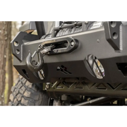 Rugged Ridge HD Bumper mounted on black Jeep Wrangler