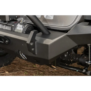 Close up of vehicle with winch on Rugged Ridge HD Bumper for 07-18 Jeep Wrangler JK, 18-20 Jeep Wrangler JL,