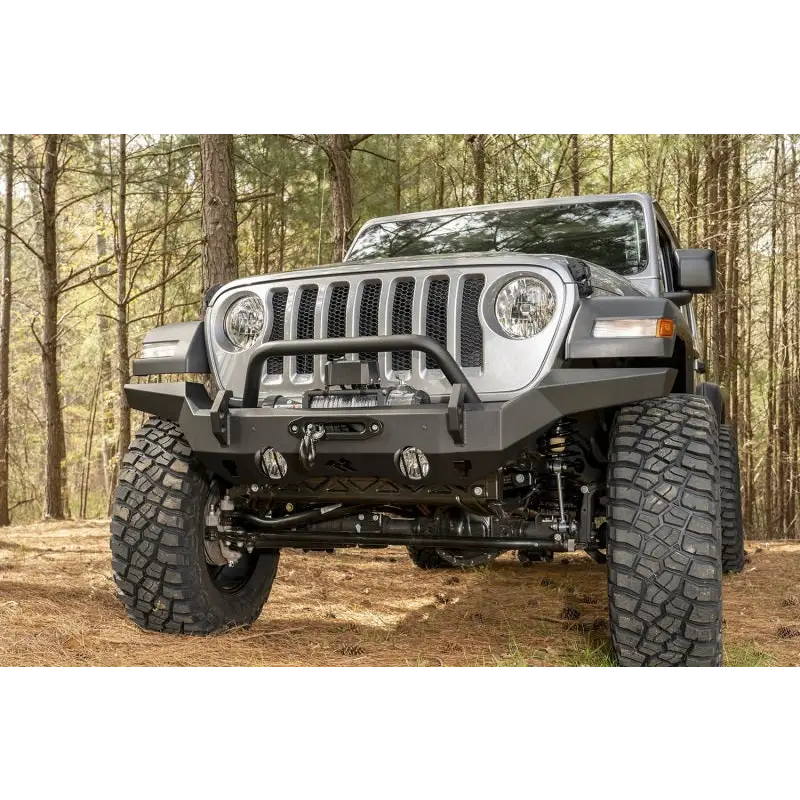 Rugged Ridge Jeep Wrangler JK JL JT Bumper with Big Tire on Dirt Road