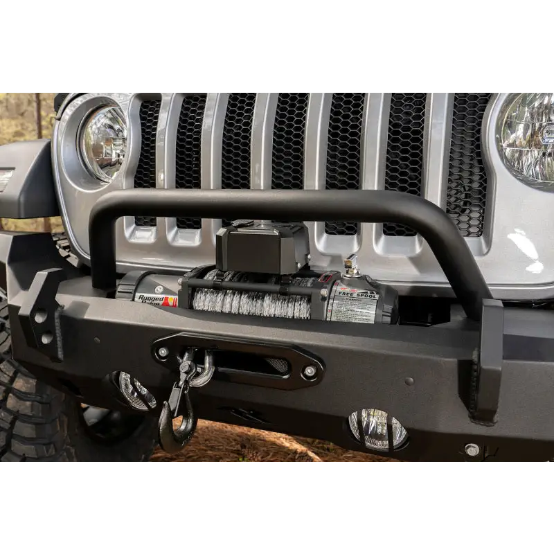 Rugged Ridge HD Over-Rider Bar mounted on Jeep Wrangler bumper