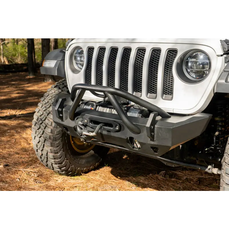 Front bumper mounted on Rugged Ridge Jeep Wrangler JK/JL.