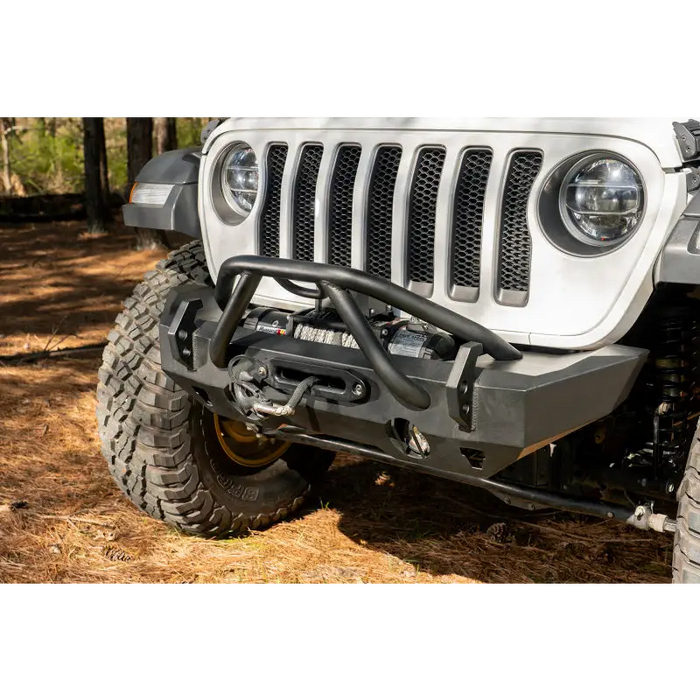 Front bumper mounted on Rugged Ridge Jeep Wrangler JK/JL.