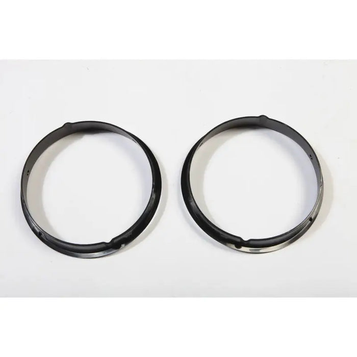 Rugged Ridge black plastic hoop rings for Jeep Wrangler headlight bezels.