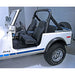 White Jeep with Blue Stripe - Rugged Ridge High Back Front Seat Non-Recline Black Denim