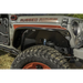 Front bumper mounted on Rugged Ridge aluminum fender liners for Jeep Wrangler JL.