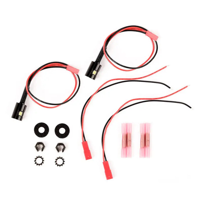 Rugged Ridge LED license plate bolts with red and black wires connected