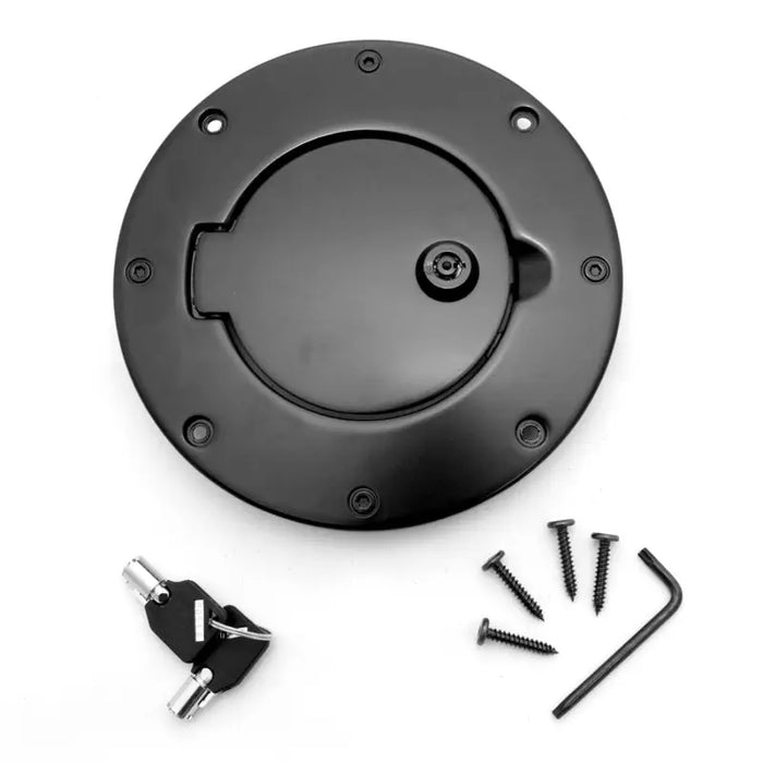 Rugged Ridge Locking Gas Cap Door for Jeep Wrangler with Black Plastic Cover and Screws