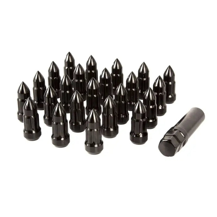 Rugged Ridge Lug Bullet Style Black 1/2-20 bullets and shells in close up view