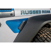 Rugged Ridge Max Terrain Fender Flare Set with Blue Logo on Front Bumper