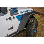 Rugged Ridge Max Terrain Fender Flare Set with blue and white logo on bumper