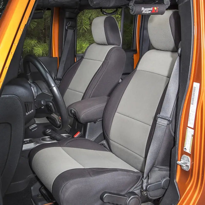 Rugged Ridge Neoprene Front Seat Covers for Jeep Wrangler JK, grey seats