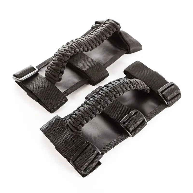 Black nylon paracord grab handles in Rugged Ridge product.